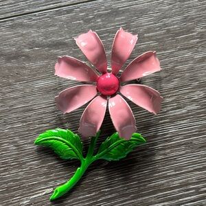 Pink and Green Flower Brooch
